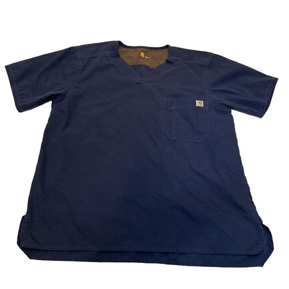 Carhartt Men’s Scrub Top Ripstop Navy Utility V-Neck Short Sleeve Shirt Sz Small - Picture 1 of 10